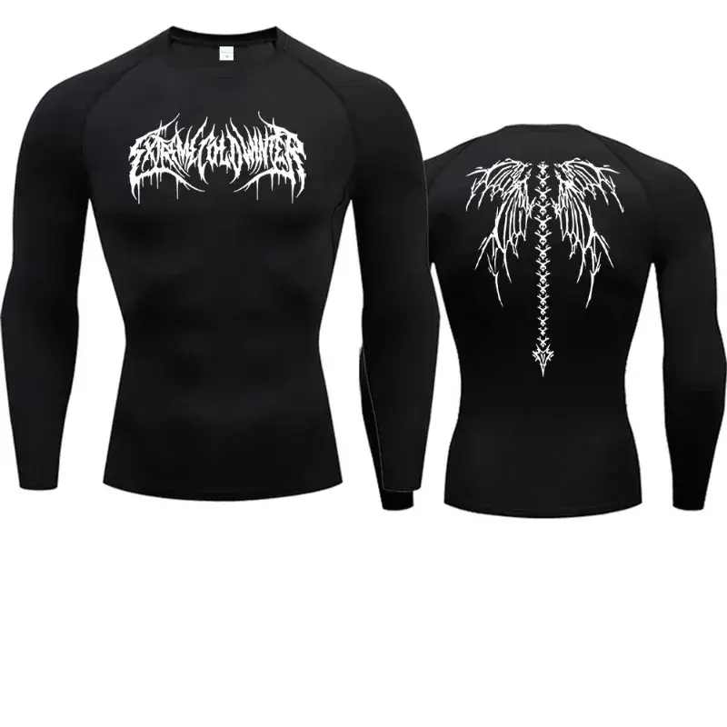 Men's full sleve black T Shirts Casual Anime Print Running Compression T-Shirt Quick-Drying Fitness Sportswear Sports Long Sleeve (S)