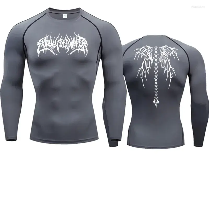 Men's full sleve gray T Shirts Casual Anime Print Running Compression T-Shirt Quick-Drying Fitness Sportswear Sports Long Sleeve (S)
