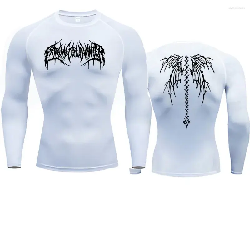 Men's full sleve white T Shirts Casual Anime Print Running Compression T-Shirt Quick-Drying Fitness Sportswear Sports Long Sleeve (S)