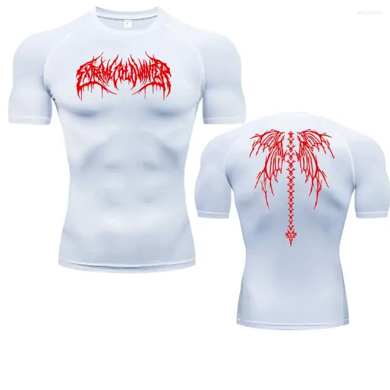 Men's full sleve White T Shirts Casual Anime Print Running Compression T-Shirt Quick-Drying Fitness Sportswear Sports Half Sleeve  (S)
