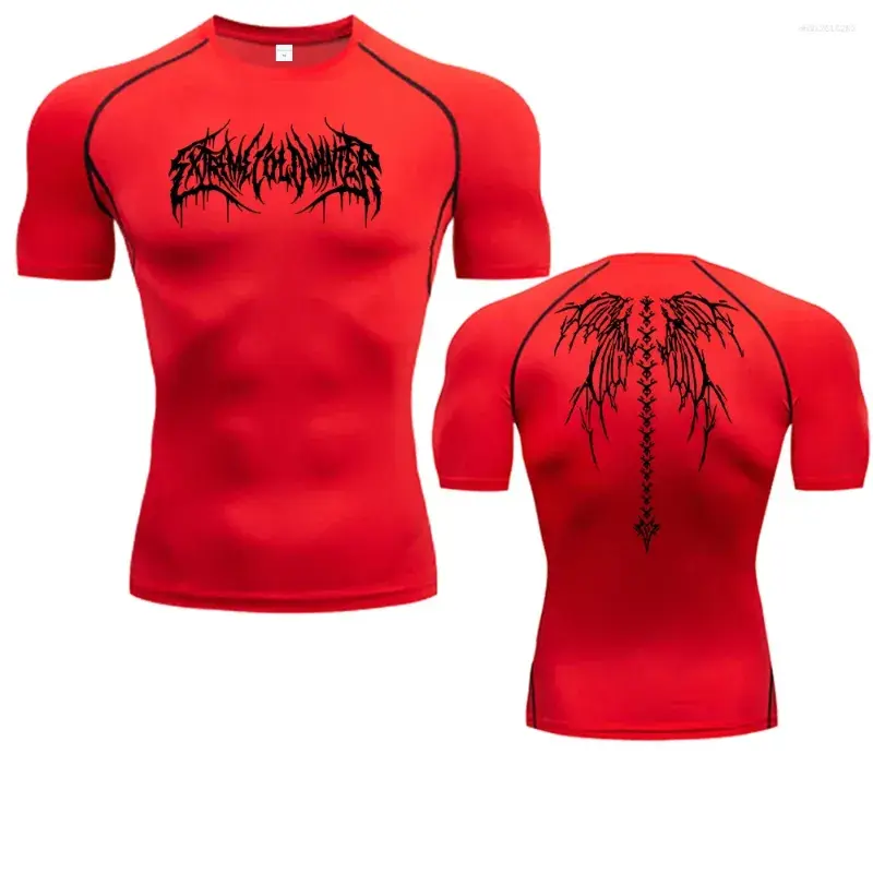 Men's full sleve Red T Shirts Casual Anime Print Running Compression T-Shirt Quick-Drying Fitness Sportswear Sports Half Sleeve (S)
