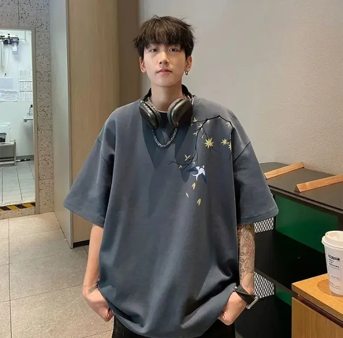 Chinese Style National Style Printed Short Sleeve T-shirt Designer Short Sleeves For Men Summer New Heavyweight Pure Cotton Oversize Loose Half Sleeve Tee