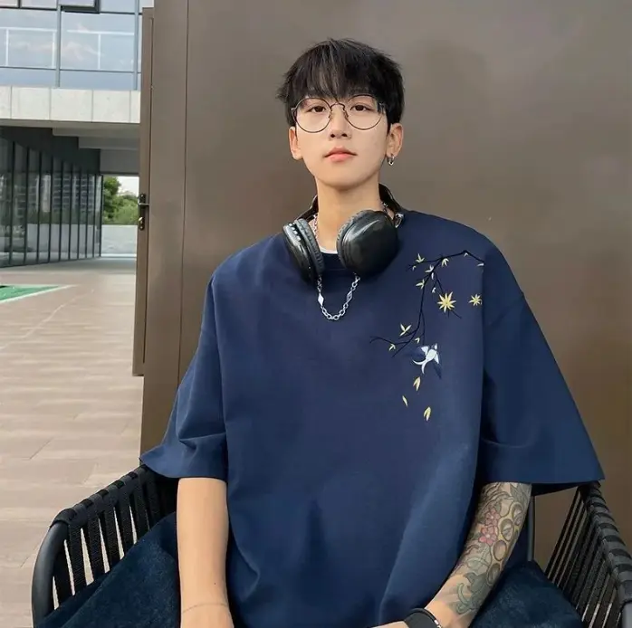 Chinese Style National Style Printed Short Sleeve T-shirt Designer Short Sleeves For Men Summer New Heavyweight Pure Cotton Oversize Loose Half Sleeve Tee