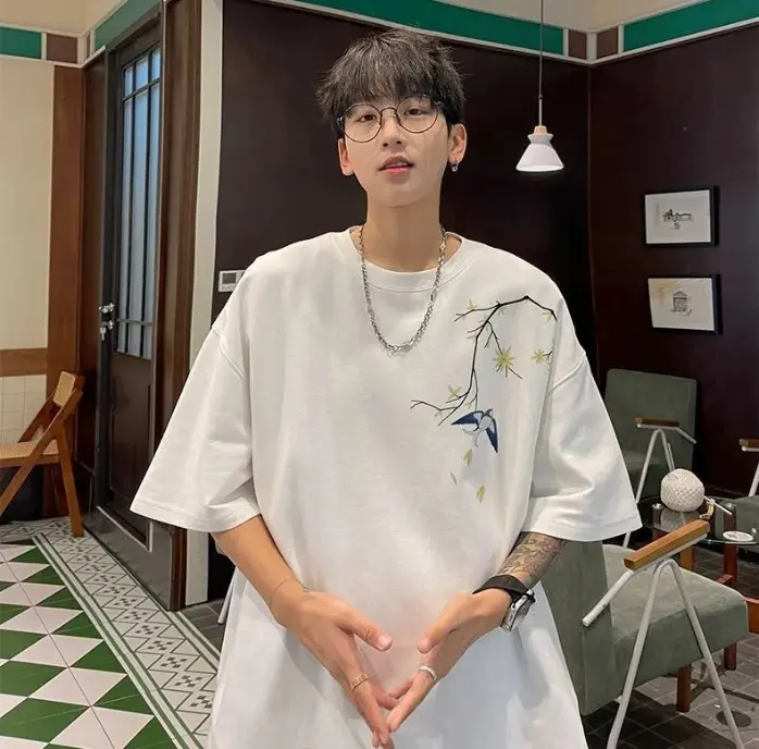 Chinese Style National Style Printed Short Sleeve T-shirt Designer Short Sleeves For Men Summer New Heavyweight Pure Cotton Oversize Loose Half Sleeve Tee